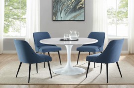 Colfax White Marquina Marble Dining Set 5pc - Blue Chairs