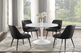 Colfax White Marquina Marble Dining Set 5pc - Black Vinyl Chairs